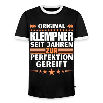 Plumber matured to perfection - Men's Ringer Shirt - black/white - Front - AI Model Female 172 light (172cm) & AI Model Male 178 light (178cm)