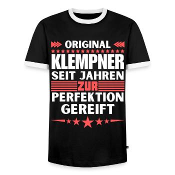 Plumber matured to perfection - Men's Ringer Shirt - black/white - Front - AI Model Female 172 light (172cm) & AI Model Male 178 light (178cm)