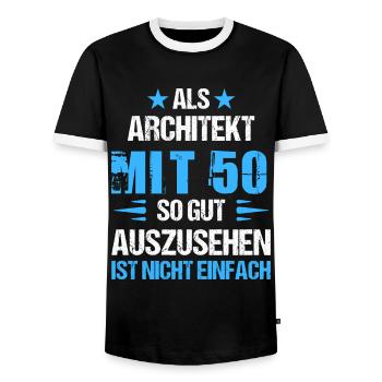 Mit 50 gut aussehender Architekt - Männer Kontrast-T-Shirt - Schwarz/Weiß - Vorne - AI Model Female 172 light (172cm) & AI Model Male 178 light (178cm)