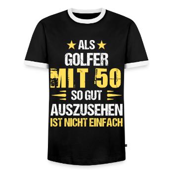 Mit 50 gut aussehender Golfer - Männer Kontrast-T-Shirt - Schwarz/Weiß - Vorne - AI Model Female 172 light (172cm) & AI Model Male 178 light (178cm)