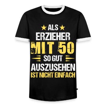 À 50 ans, beau pédagogue - T-shirt contrasté Homme - noir/blanc - Devant - AI Model Female 172 light (172cm) & AI Model Male 178 light (178cm)