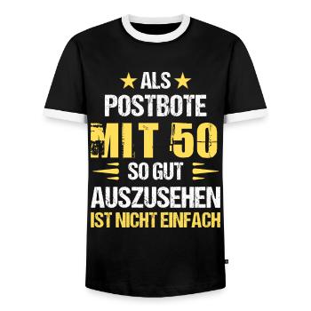 À 50 ans, beau facteur - T-shirt contrasté Homme - noir/blanc - Devant - AI Model Female 172 light (172cm) & AI Model Male 178 light (178cm)
