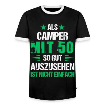 Beau campeur à 50 ans - T-shirt contrasté Homme - noir/blanc - Devant - AI Model Female 172 light (172cm) & AI Model Male 178 light (178cm)