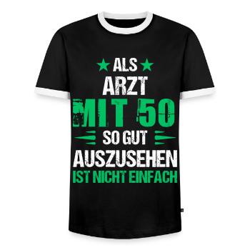 À 50 ans, beau médecin - T-shirt contrasté Homme - noir/blanc - Devant - AI Model Female 172 light (172cm) & AI Model Male 178 light (178cm)