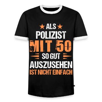 Mit 50 gut aussehender Polizist - Männer Kontrast-T-Shirt - Schwarz/Weiß - Vorne - AI Model Female 172 light (172cm) & AI Model Male 178 light (178cm)
