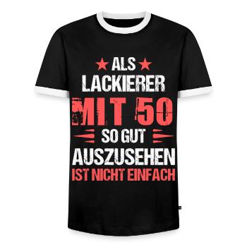 With 50 good-looking painter - Men's Ringer Shirt - black/white - Front - AI Model Female 172 light (172cm) & AI Model Male 178 light (178cm)