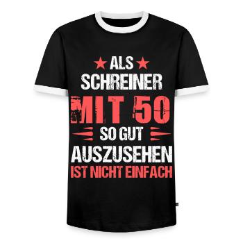 With 50 handsome carpenter - Men's Ringer Shirt - black/white - Front - AI Model Female 172 light (172cm) & AI Model Male 178 light (178cm)