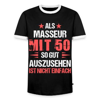 À 50 beaux masseurs - T-shirt contrasté Homme - noir/blanc - Devant - AI Model Female 172 light (172cm) & AI Model Male 178 light (178cm)