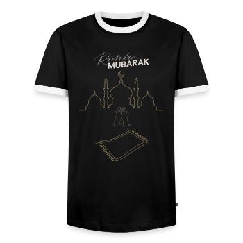 Ramadan Mubarak Pray Hands Carpet - Men's Ringer Shirt - black/white - Front - AI Model Female 172 light (172cm) & AI Model Male 178 light (178cm)