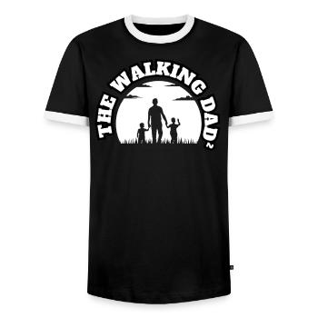 The Walking Dad² 2 Sons White - Men's Ringer Shirt - black/white - Front - AI Model Female 172 light (172cm) & AI Model Male 178 light (178cm)