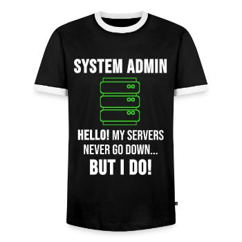System Admin Administrator Server Gift - Men's Ringer Shirt - black/white - Front - AI Model Female 172 light (172cm) & AI Model Male 178 light (178cm)