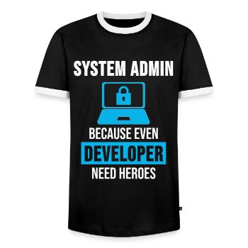 System Admin Administrator Programming Gift - Men's Ringer Shirt - black/white - Front - AI Model Female 172 light (172cm) & AI Model Male 178 light (178cm)