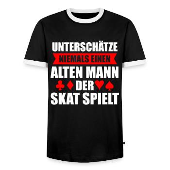 Skat Spielen Ass Karte Skatspieler Geschenk - Männer Kontrast-T-Shirt - Schwarz/Weiß - Vorne - AI Model Female 172 light (172cm) & AI Model Male 178 light (178cm)