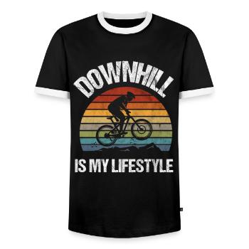 Downhill Mountain Bike Mountain Biker Gift - Men's Ringer Shirt - black/white - Front - AI Model Female 172 light (172cm) & AI Model Male 178 light (178cm)