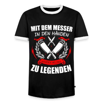 Fleischer Metzger Schlachter Geschenk - Männer Kontrast-T-Shirt - Schwarz/Weiß - Vorne - AI Model Female 172 light (172cm) & AI Model Male 178 light (178cm)