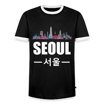 Seoul Südkorea South Korea Stadt Heimat Geschenk - Männer Kontrast-T-Shirt - Schwarz/Weiß - Vorne - AI Model Female 172 light (172cm) & AI Model Male 178 light (178cm)