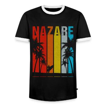 Cadeau de surf Nazare Portugal - T-shirt contrasté Homme - noir/blanc - Devant - AI Model Female 172 light (172cm) & AI Model Male 178 light (178cm)