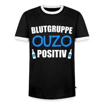 Ouzo Alkohol Schnaps Geschenk - Männer Kontrast-T-Shirt - Schwarz/Weiß - Vorne - AI Model Female 172 light (172cm) & AI Model Male 178 light (178cm)