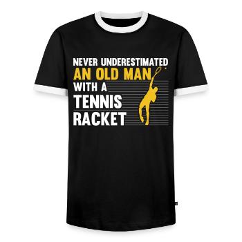 Tennis old man tennis player tennis gift - Men's Ringer Shirt - black/white - Front - AI Model Female 172 light (172cm) & AI Model Male 178 light (178cm)