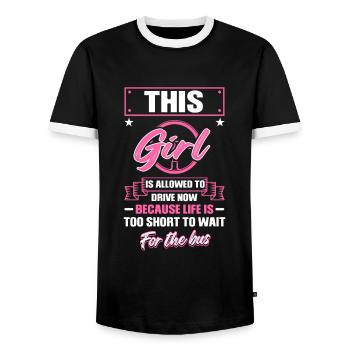 Driver's license Girls Driving License Pass - Men's Ringer Shirt - black/white - Front - AI Model Female 172 light (172cm) & AI Model Male 178 light (178cm)