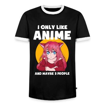 Anime Japan Anime Gift - Men's Ringer Shirt - black/white - Front - AI Model Female 172 light (172cm) & AI Model Male 178 light (178cm)