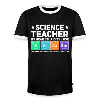 Professeur de sciences - T-shirt contrasté Homme - noir/blanc - Devant - AI Model Female 172 light (172cm) & AI Model Male 178 light (178cm)