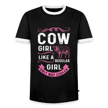 Cow girl cows farmer gift - Men's Ringer Shirt - black/white - Front - AI Model Female 172 light (172cm) & AI Model Male 178 light (178cm)