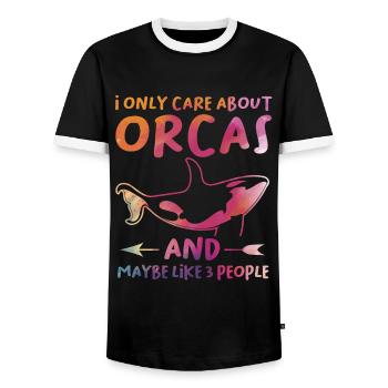 Orca Orcas Gift - Men's Ringer Shirt - black/white - Front - AI Model Female 172 light (172cm) & AI Model Male 178 light (178cm)