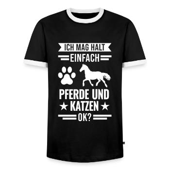 Pferde Katzen Reiterin Geschenk - Männer Kontrast-T-Shirt - Schwarz/Weiß - Vorne - AI Model Female 172 light (172cm) & AI Model Male 178 light (178cm)