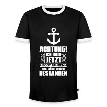 Boot Bootsführerschein Bootsfahrer Geschenk - Männer Kontrast-T-Shirt - Schwarz/Weiß - Vorne - AI Model Female 172 light (172cm) & AI Model Male 178 light (178cm)