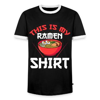 Ramen Ramen Merchandise Japanese Gift - Men's Ringer Shirt - black/white - Front - AI Model Female 172 light (172cm) & AI Model Male 178 light (178cm)