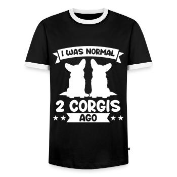 2 Corgis 2 Corgis Geschenk - Männer Kontrast-T-Shirt - Schwarz/Weiß - Vorne - AI Model Female 172 light (172cm) & AI Model Male 178 light (178cm)