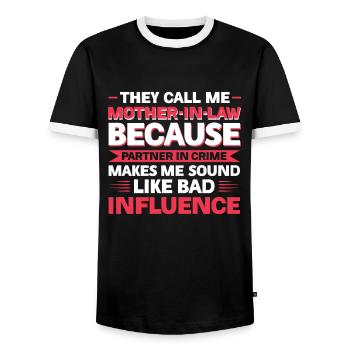 Mother-in-law Mother-in-law Family Gift - Men's Ringer Shirt - black/white - Front - AI Model Female 172 light (172cm) & AI Model Male 178 light (178cm)