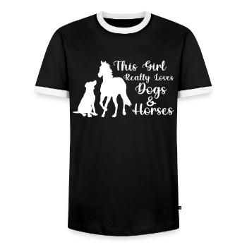 Dogs & Horses Girls Dog & Horse Girl Gift - Men's Ringer Shirt - black/white - Front - AI Model Female 172 light (172cm) & AI Model Male 178 light (178cm)