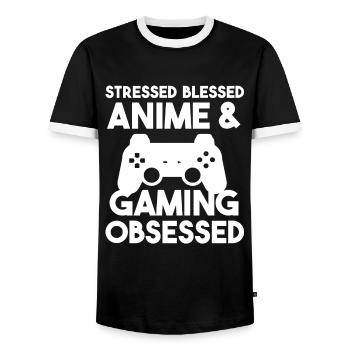 Anime & Gaming Anime Gamer Gift - Men's Ringer Shirt - black/white - Front - AI Model Female 172 light (172cm) & AI Model Male 178 light (178cm)