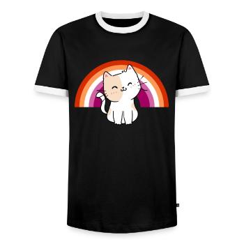 Lesbian Cat Lesbian Pride Cat Gift - Men's Ringer Shirt - black/white - Front - AI Model Female 172 light (172cm) & AI Model Male 178 light (178cm)