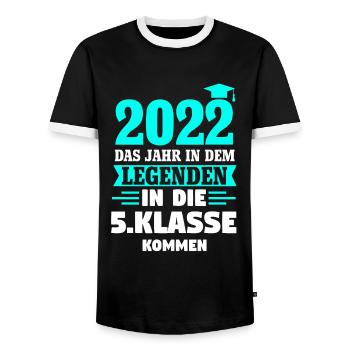 5. Klasse 2022 Schulanfang 5. Schuljahr Geschenk - Männer Kontrast-T-Shirt - Schwarz/Weiß - Vorne - AI Model Female 172 light (172cm) & AI Model Male 178 light (178cm)