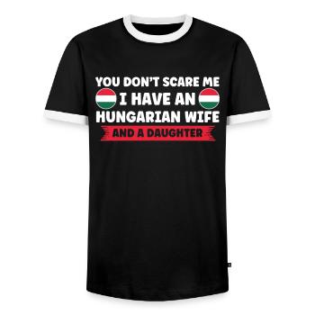 Hongrie Drapeau hongrois Racines hongroises - T-shirt contrasté Homme - noir/blanc - Devant - AI Model Female 172 light (172cm) & AI Model Male 178 light (178cm)