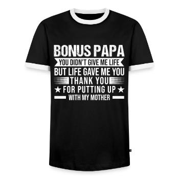Bonus Papa Bonus Papa Family Gift - Men's Ringer Shirt - black/white - Front - AI Model Female 172 light (172cm) & AI Model Male 178 light (178cm)