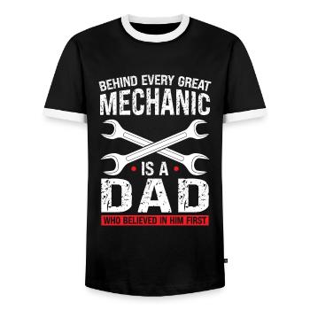 Mechanic Father Son Mechanic Father Family - Men's Ringer Shirt - black/white - Front - AI Model Female 172 light (172cm) & AI Model Male 178 light (178cm)
