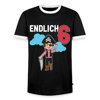 6.Geburtstag Pirat Piraten Geschenk - Männer Kontrast-T-Shirt - Schwarz/Weiß - Vorne - AI Model Female 172 light (172cm) & AI Model Male 178 light (178cm)