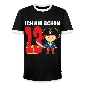 13.Geburtstag Pirat Piraten Geschenk - Männer Kontrast-T-Shirt - Schwarz/Weiß - Vorne - AI Model Female 172 light (172cm) & AI Model Male 178 light (178cm)