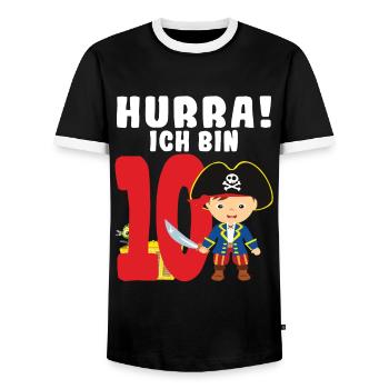 10.Geburtstag Pirat Piraten Geschenk - Männer Kontrast-T-Shirt - Schwarz/Weiß - Vorne - AI Model Female 172 light (172cm) & AI Model Male 178 light (178cm)