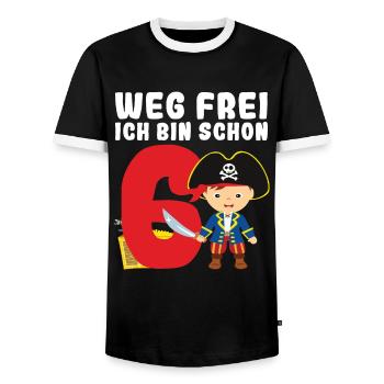 6.Geburtstag Pirat Piraten Party Geschenk - Männer Kontrast-T-Shirt - Schwarz/Weiß - Vorne - AI Model Female 172 light (172cm) & AI Model Male 178 light (178cm)