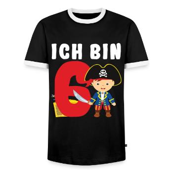 6.Geburtstag Pirat Piraten Geschenk - Männer Kontrast-T-Shirt - Schwarz/Weiß - Vorne - AI Model Female 172 light (172cm) & AI Model Male 178 light (178cm)