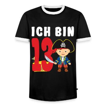 13.Geburtstag Pirat Piraten Geschenk - Männer Kontrast-T-Shirt - Schwarz/Weiß - Vorne - AI Model Female 172 light (172cm) & AI Model Male 178 light (178cm)
