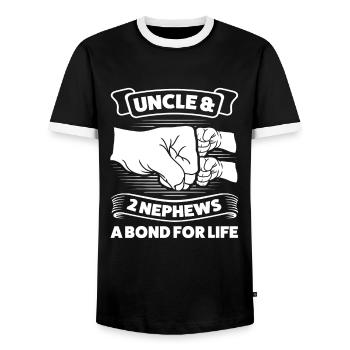 Uncle & 2 Nephews Uncle 2 Nephews Gift - Men's Ringer Shirt - black/white - Front - AI Model Female 172 light (172cm) & AI Model Male 178 light (178cm)
