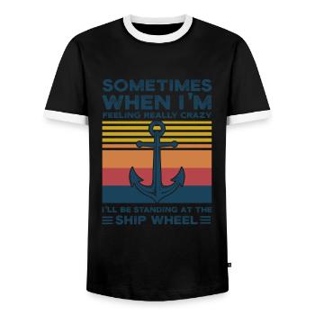 Captain Captains Boating Gift - Men's Ringer Shirt - black/white - Front - AI Model Female 172 light (172cm) & AI Model Male 178 light (178cm)