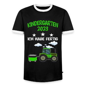 Kindergarten 2023 Traktor Kindergartenkind 2023 - Männer Kontrast-T-Shirt - Schwarz/Weiß - Vorne - AI Model Female 172 light (172cm) & AI Model Male 178 light (178cm)