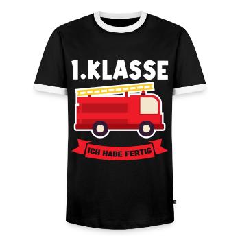 1.Klasse Feuerwehr Schulanfänger Geschenk - Männer Kontrast-T-Shirt - Schwarz/Weiß - Vorne - AI Model Female 172 light (172cm) & AI Model Male 178 light (178cm)
